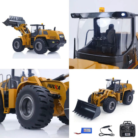 Powerful 1 To 14 Scale RC Wheel Loader With 2 Point 4G Remote, Electric Lifting System, Alloy Cab And Bucket, Four Way Operation