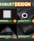 Black Tarp 6x8 Feet, 8 Mil Heavy Duty Waterproof Poly Cover With Metal Grommets And Reinforced Edges Built To Last details