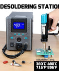Pro Grade High Power 110W Desoldering Station Kit with adjustable temp and LCD display shown with suction gun on PCB model 948D I
