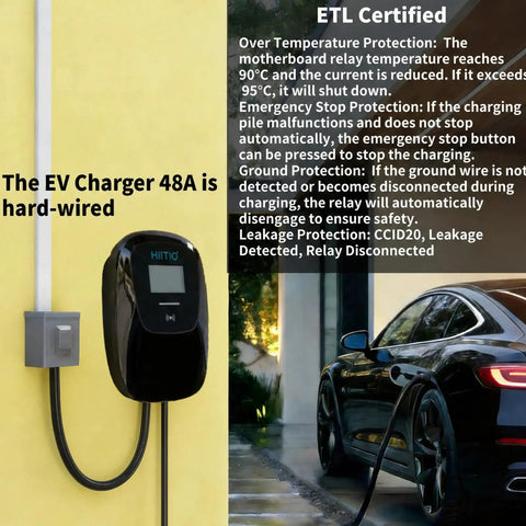 Level 2 EV Charger 48A 240V J1772 Connector ETL Certified For Home Use, Wall Mounted next to car charging