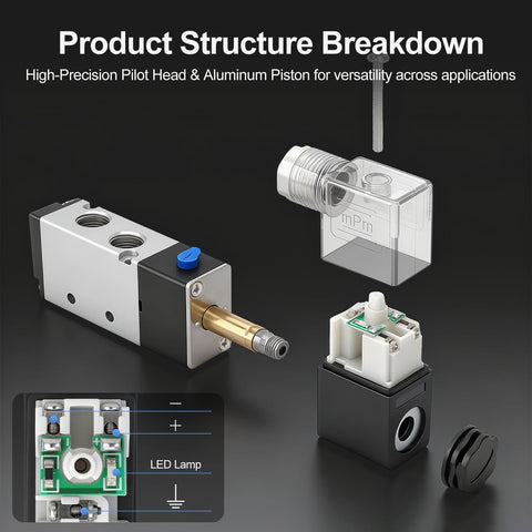Two Station Solenoid Valve Manifold 12V DC 5 Way 2 Position Pneumatic Air Valve With Double Solenoid internal structure breakdown