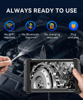 Ultra Slim 5.5mm USB Endoscope Borescope with 6 LED Lights showing engine details on a screen, no wifi or charging required.