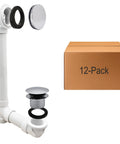 Built Tough Sch 40 Pvc Bath Waste And Overflow Assembly With Slick Illusionary Faceplate And Ada Compliant Toe Touch Drain Plug Polished Chrome Heavy Duty Bulk 12 Pack shown with drain components and box.