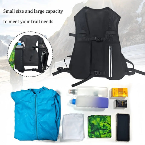 Hydration Chest Pack Dope For Trail Cycling And Racing Water Bladder Bag with Gear Laid Out