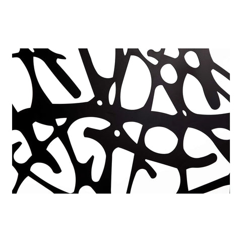 Close-up of Motif Round Iron Wall Decor With Textured Black Finish 30 Inches Wide By 30 Inches High Lightweight Yet Sturdy Metal Art.