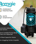 3/4 HP Submersible Sewage Pump With 6400 GPH, Basement Sump Ejector, Auto Float Switch, Cast Iron Housing, 2 Inch NPT, 120V shown.