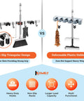 Comparison of Heavy Duty Wall Mount Broom And Mop Holder With 3 Tier Racks And 4 Hooks 17 Inch Stainless Steel Organizer vs plastic holders