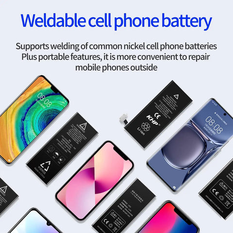 Weldable cell phone batteries and smartphones, supports nickel cell phone battery welding with portable features