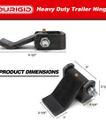 Heavy Duty Weld On Dump Trailer Hinge Set With Zerk Grease Fitting, Strap Door Hinges dimensions, side and front view, raw finish