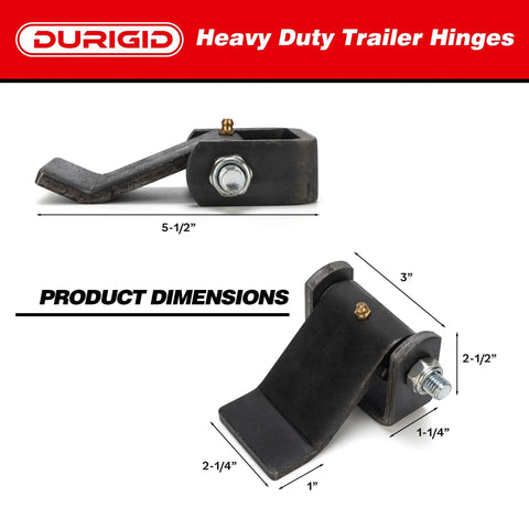 Heavy Duty Weld On Strap Hinges For Dump Trailers With Zerk Grease Fitting, raw steel, 5-1/2" length, 3" height, detailed dimensions.