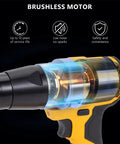 Cordless Rivet Gun Tool 20V Max Battery Compatible Brushless Automatic Rivet Gun showcasing brushless motor design
