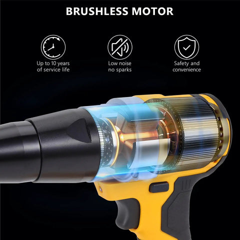 Cordless Rivet Gun Tool 20V Max Battery Compatible Brushless Automatic Rivet Gun showcasing brushless motor design