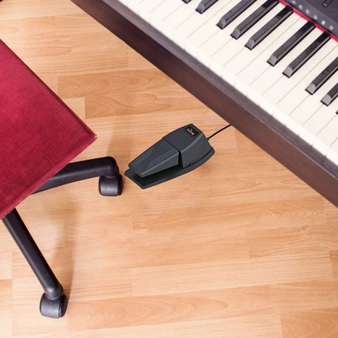 Grippy Sustain Pedal With Polarity Switch For Electronic Keyboards Digital Pianos And MIDI Keyboards on wooden floor