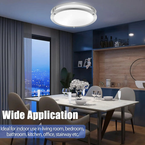 Installed 13 Inch LED Flush Mount Ceiling Light Fixture Dimmable Brushed Nickel Easy Install Flicker Free Low Profile Design in dining room