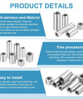 Beefy M12x1.25 Fine Thread Round Coupling Nuts 304 Stainless Steel 2 Pack 50mm Length Silver Tone Connector Sleeve For Rods And Bars Fully Threaded Nut Fasteners, shown with threaded ends