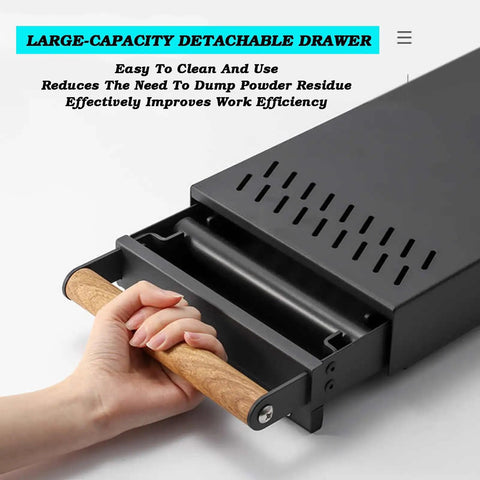 Stainless Steel Knock Box Drawer For No Sweat Daily Grind Cleanup, detachable drawer with wooden handle for barista use.