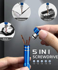 Comprehensive Pro Grade Watch Repair Kit For Battery Replacement And Link Removal Resizing Opening Case Back Remover Spring Bar Tool Screwdrivers Gasket Replacement And Cleaning With Strap Adjustment Tools; blue 5-in-1 screwdriver set used for watches, glasses, and straps.