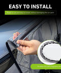 Transparent EV Charger Port Cover With Secure Adhesive Lid, Waterproof Universal Electric Vehicle Charging Plug Shield being installed on a car.