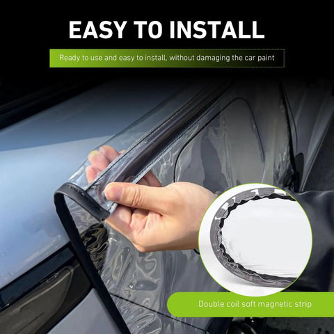Transparent EV Charger Port Cover With Secure Adhesive Lid, Waterproof Universal Electric Vehicle Charging Plug Shield being installed on a car.