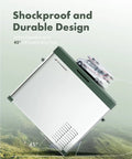 Hella Spacious 47 Qt Portable Car Refrigerator With Tough 12 Volt Cooling showing shockproof design at 45 degree angle.