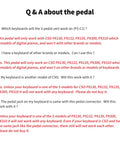 Q & A about the pedal compatibility with various Casio PX series models including PX130, PX132, PX135, PX300, and PX310.