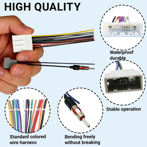 Radio Wiring Harness Kit With Antenna Adapter And Steering Wheel Control Wire for Infiniti Subaru, connectors close-up