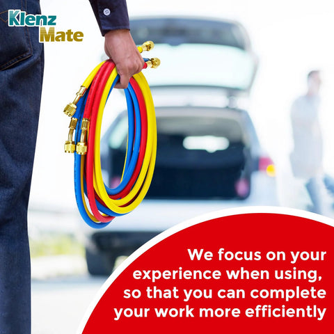Klenz Mate refrigerant charging hoses set, 3 color-coded 8 ft hoses with 1/4-in flare fittings