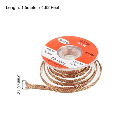 Desoldering Wick Braid No Clean Solder Removal Wire 0.12 Inch Wide 4.92 Feet Long Oxygen Free Copper 5 Pack on spool