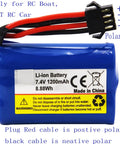 2 Pack 7.4V 1200mAh Li-ion RC Boat Battery With SM 4P Connector And USB Cable Replacement For HJ808 HJ823