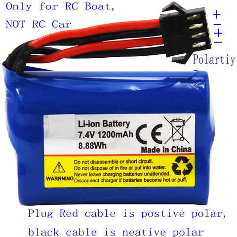 2 Pack 7.4V 1200mAh Li-ion RC Boat Battery With SM 4P Connector And USB Cable Replacement For HJ808 HJ823