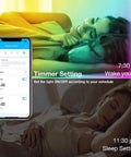 200ft Bluetooth RGB LED Strip Lights With App Control IR Remote Dope Music Sync, woman sleeping with app timer displayed