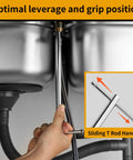 11 Inch Basin Wrench With Adjustable Jaws For Tight Spaces Swivel Head 180 Degree Access Faucet Nut Tool in use under sink