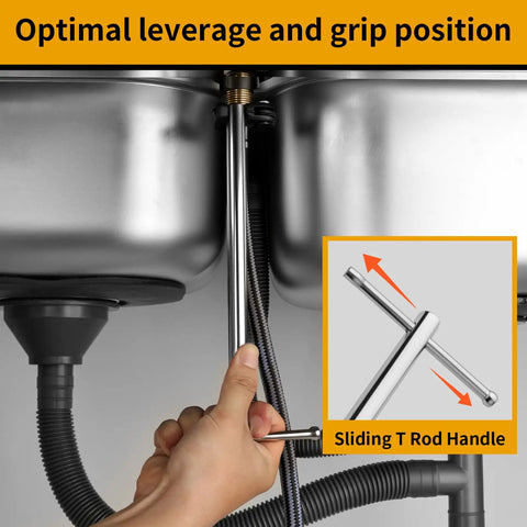 11 Inch Basin Wrench With Adjustable Jaws For Tight Spaces Swivel Head 180 Degree Access Faucet Nut Tool in use under sink