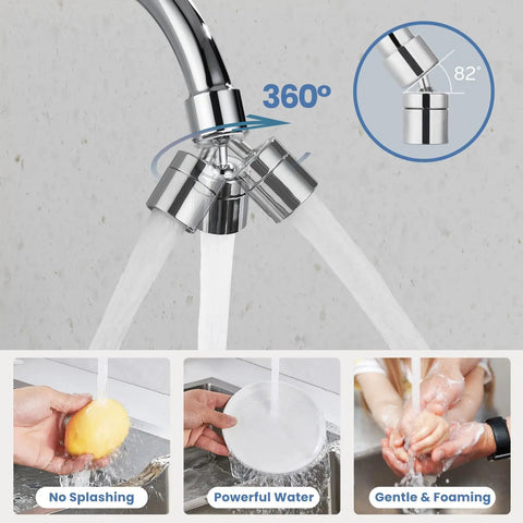 Wall Mounted Kitchen Faucet With Sprayer, 360 Degree Swivel Spout, Solid Brass, Chrome Finish, 82° angle, water flow options
