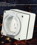 Hella Tough Ip66 Weatherproof Outdoor Electrical Outlet And 3 Prong Power Socket with clear sealed cover and white housing for outdoor use.