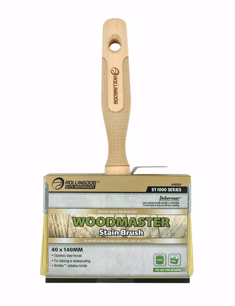 5.5 Inch Limewash Deck Brush With Wood Handle Large Paint Applicator For Walls Wood Fences And Floors Staining And Painting Ideal For Limewash And Deck Stains, shown in packaging with wood handle