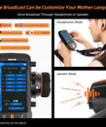 Person using 8 Channel 2.4G RC Transmitter With R8FG And R4FGM V2.1 Gyro Receiver, showing touchscreen and voice settings.