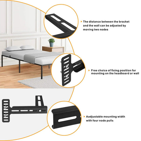Universal Headboard Brackets For Adjustable Beds And Metal Frames With Heavy Duty Wall Mounting Kit, showcasing adjustable bracket design.