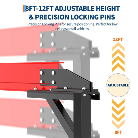 8 to 12 ft adjustable height feature on 2 Ton Gantry Crane With Manual Trolley Hook And Sling Strap 4400 Lbs Steel I Beam Hoist