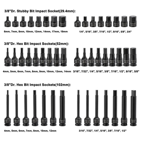 Three Eighths Inch Drive Impact Socket Set With Master Hex And Torx Bits Chromoly Steel SAE And Metric Impact Grade