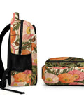 Side view of Peach Orange Wild Poppies Printed Unisex Backpack With Large Capacity, Durable Polyester Daypack For Everyday Use