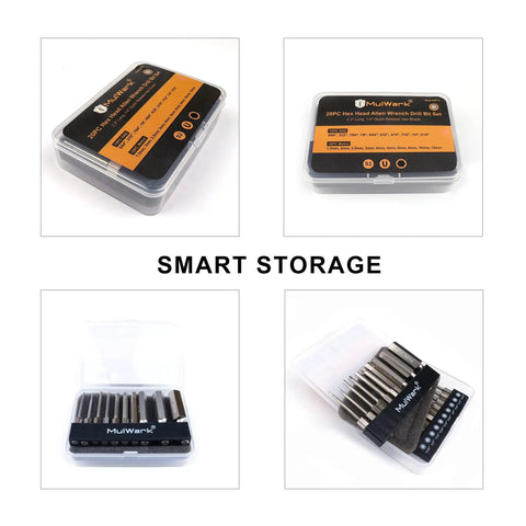 Twenty Piece Hex Head Allen Drill Bit Set With Ten SAE And Ten Metric Bits, compact storage case, various bits visible