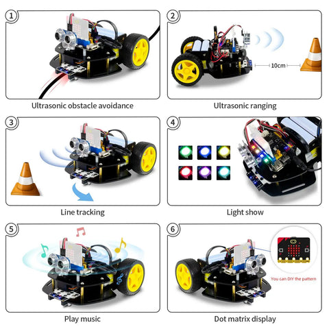 Microbit 2WD Robot Car Kit For Microbit V2 And V15 With Ultrasonic Sensor And MakeCode Graphical Coding DIY Programmable STEM Car For Teens And Adults For STEM Projects, 2WD robot car with yellow wheels