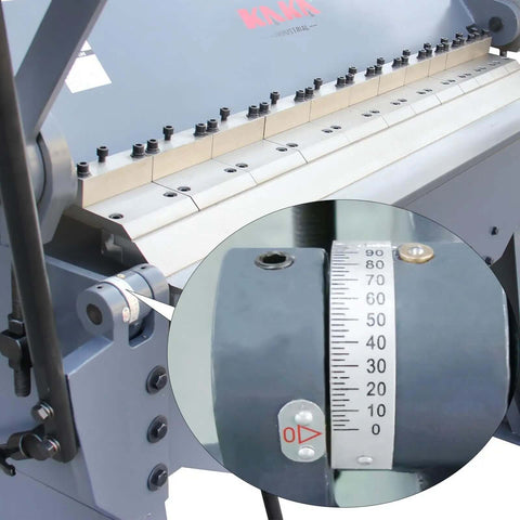 49 Inch Box And Pan Brake For Steel And Aluminum, 12 Gauge Capacity showing adjustable 0 to 135 degree bend angle gauge