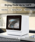 Compact countertop dishwasher with five place setting capacity and seven washing programs in a modern kitchen.