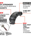 Side Mount Magnetic Bit Holder For Quarter Inch Hex Drill Bits showing five hex bit slots and durable plastic construction.