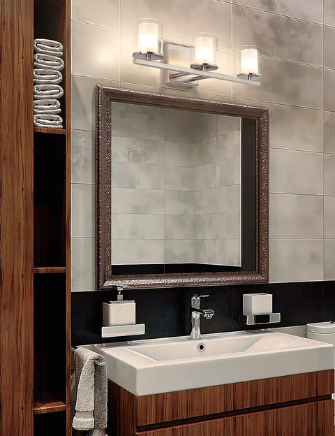 3 Light Glass Vanity Light Fixtures In Nickel Finish Dope Farmhouse Vibe over bathroom mirror, 17.9 inch wall sconces