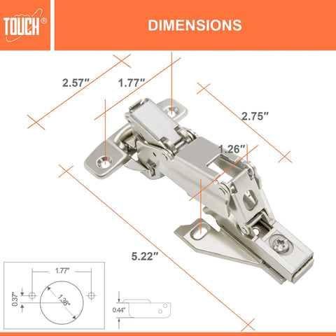 Solid As A Rock Corner Cabinet Hinges For Face Frame Kitchens Clip On Full Overlay Lazy Susan Smooth Self Close Design 165 Degree Turn detailed dimensions image