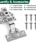 Top Shelf Full Overlay Kitchen Cabinet Door Hinges 10 Pack 105 Degree Frameless Concealed Soft Close Adjustable Mounting Hardware For Older Homes No Sweat Quick Swap Install detailed view with two cabinet hinges and screws.