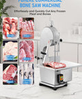 Beefy 1500W Meat And Bone Bandsaw With ETL Approved, stainless steel worktable, cutting frozen meat ribs and bones